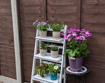 4-Tier Foldable Wooden Plant Stand – Ladder Shelf 117cm Tall, Indoor Outdoor Display Rack, Rustic Garden Gift