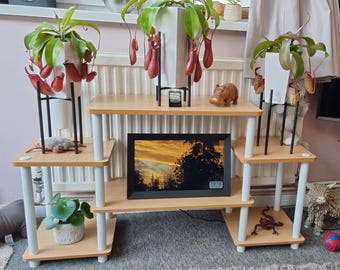 Turn-N-Tube TV Stand Beech & White No Tools Assembly Media Unit, Fits 32" TV, Modern Entertainment Console for Living Room