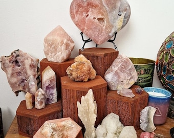 6 Wooden Hexagon Display Risers  Rustic Tiered Stands for Jewellery, Cupcakes, Crafts and Collectables  Hexagonal Wood Plinth Set for Home