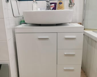 Under Sink Bathroom Cabinet with Drawers – Storage Unit for Washbasins With or Without Pedestal, Adjustable Shelf, 70 × 30 × 64 cm