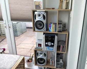 S-Shaped Wooden Bookcase 5-Tier – Modern Freestanding Oak & White Storage Shelf, Display Rack for Living Room, Study and Office