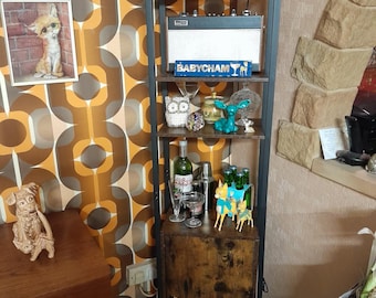 Tall 6-Tier Rustic Brown Bookcase with Door, Metal Frame Bookshelf with Adjustable Shelves – Modern Home Gift