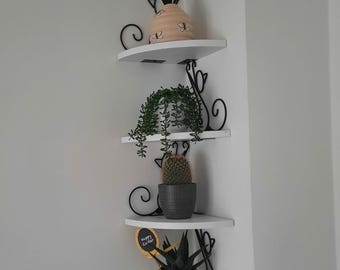 Cat-Shaped 4 Tier Corner Shelf – Rustic Wood Wall Mounted Floating Shelf, Metal Corner Stand, Unique Cat Lover Gift