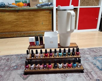 3-Tier Wooden Perfume Display Stand – Rustic Cologne and Vanity Organiser for Men  Wood & Metal Riser for Fragrance, Spices and Cosmetics