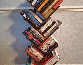 Tree Bookshelf 9-Tier Tall Bookcase – Metal & Wood Floor Standing Storage Shelf for Books, CDs and Albums, Home Decor Gift