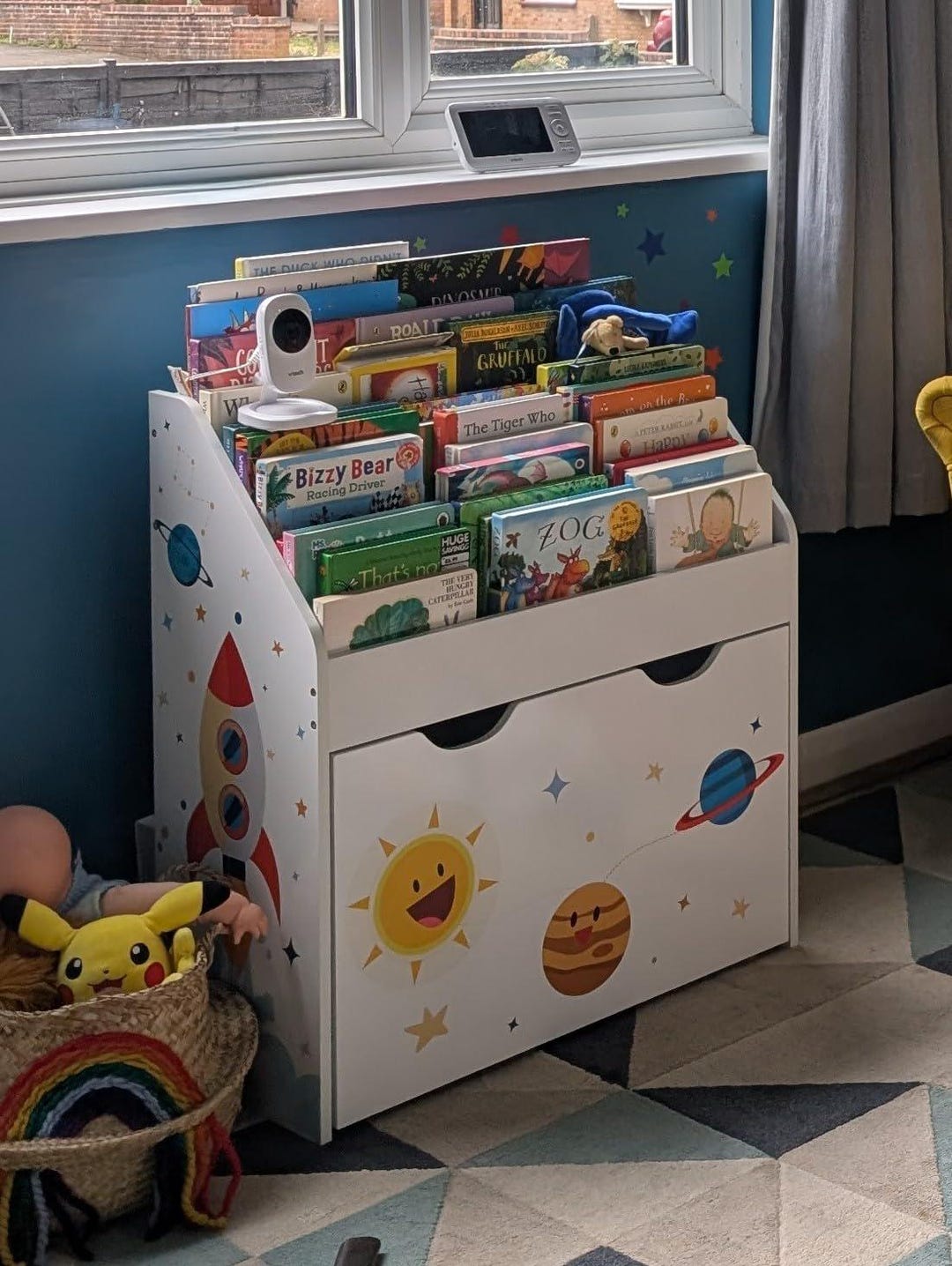 Bookcase Toy Box Space Themed Kids Bookcase With Toy Box – Wooden Children’s Bookshelf ...
