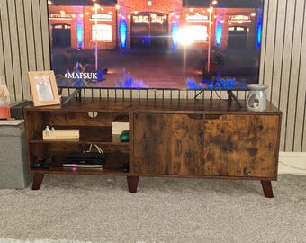 Rustic Brown TV Stand with Doors & Shelves, Wooden Media Console for 65" TVs – Modern Farmhouse Home Gift