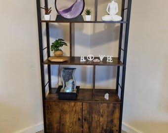 Industrial Bookcase with Doors – 4-Tier Large Storage Shelf, Steel Frame Book Rack, Rustic Display Unit for Living Room or Office
