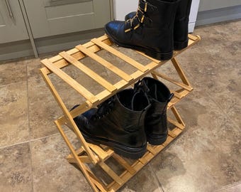 Foldable 3-Tier Bamboo Shoe Rack – Small Shoe Storage Shelf for Hallway, Bedroom, Bathroom, Eco Home Gift