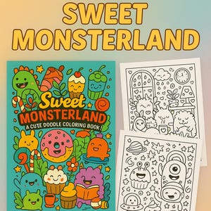 Sweet Monsterland: A Cute Doodle Coloring Book for Kids & Adults - Instant Download