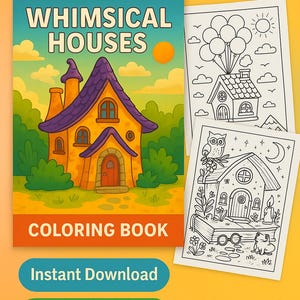 Whimsical Houses Coloring Book - 8 Cute Fantasy House Coloring Pages + Bonus | Printable PDF for Kids & Adults | Instant Download