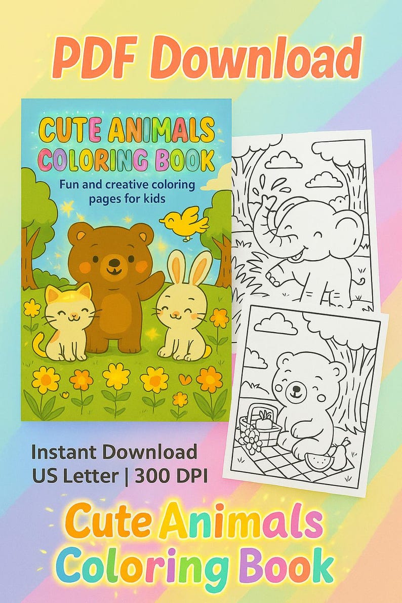 Cute Animal Coloring Pages – 8 Printable Sheets for Kids – PDF & iPad ...