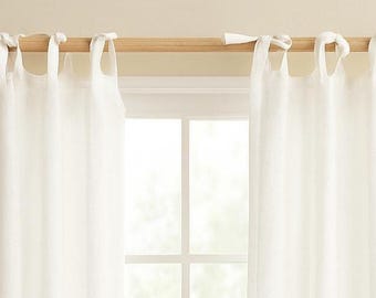 Custom White Cotton Curtains – 2 Panel Set – Tab Top, Rod Pocket, or Tie Top – Made to Size Window or Door Drapes (L x W) Duty/Tariff free