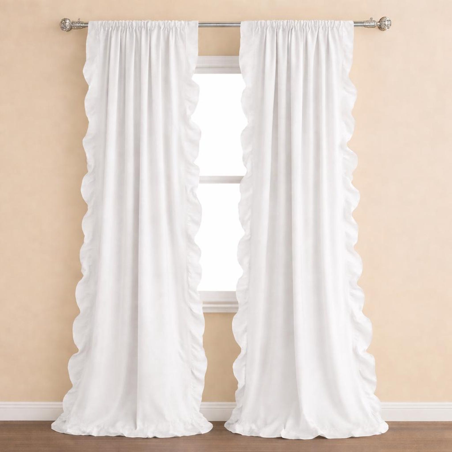 100% Cotton Ruffle Curtain – Farmhouse 2 Panel Cottage Light‑filtering ...