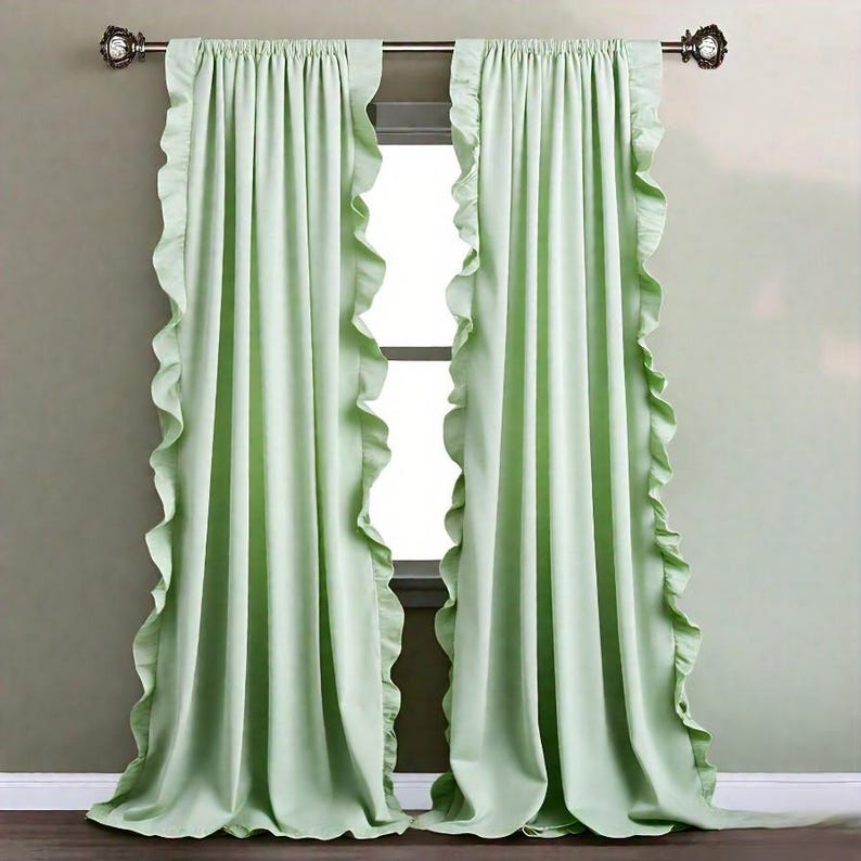 100% Cotton Ruffle Curtain Farmhouse Rod Pocket 2panel Cottage Light ...