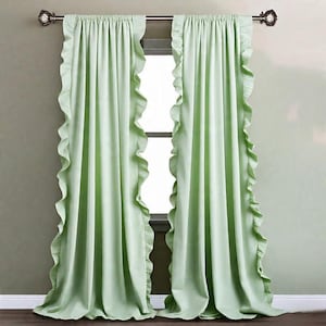 100% Cotton Ruffle Curtain Farmhouse Rod Pocket 2Panel Cottage Light‑Filtering Sage green Drapes shabby chic Cotton Curtain Duty/Tariff free