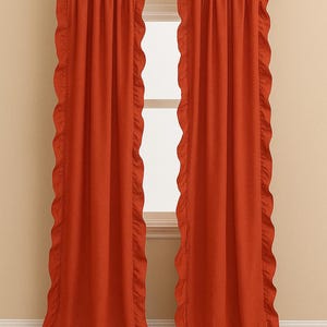 Handgefertigtes Rüschen Vorhang Panel Set aus Baumwolle | Rost-Orange im Landhaus Stil