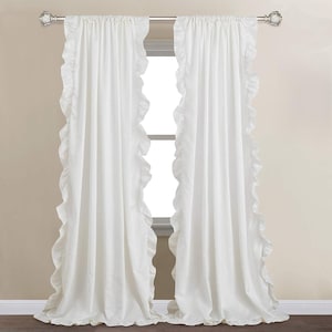 100% Cotton Ruffle Curtain – Farmhouse Rod Pocket 2 Panel Cottage Chic Light‑Filtering White Drapes | Custom Size shabby chic Cotton Curtain