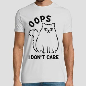 Funny Grumpy Cat T-Shirt – Oops I Don’t Care Shirt – Lazy Cat Lover Gift – Sarcastic Cat Tee – Unbothered Cat Humor Shirt