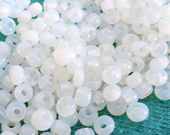 Vintage Venetian White Opal Seed Beads, Unfinished, 7/0, 10 Grams, Jewelry Making Supplies