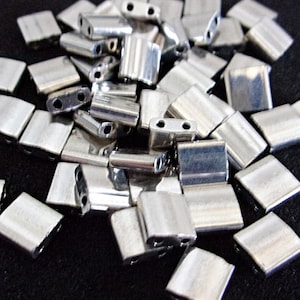 Miyuki Tila Beads: Palladium-Plated Silver, 50 Pieces, 5 x 5 mm