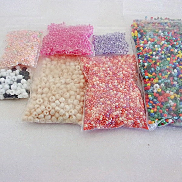 Seed Bead Lot, 7 Ounces Assorted Seed Beads, Mixed Colors and Finishes, Destash Beads, Jewelry Making Supplies