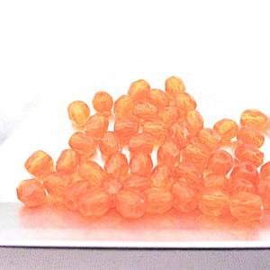 Czech Fire-polished Beads, 50 Transparent Light Orange, 4 mm Round Beads, Jewelry Making Supplies, New Old Stock, On Sale