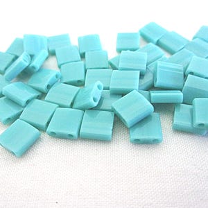 Miyuki Full Tila Beads, Opaque Turquoise Green, 50 Count, 5 x 5  mm, Jewelry Making,Supplies, Flat Rate Shipping, New Old Stock
