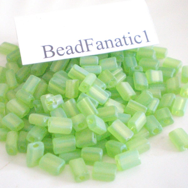 200 Green Rectangular Czech Beads, Flat Rate Shipping, Jewelry Making Supplies, Pillow Beads, Beadlettes, Green Chicklets, Matte Finish