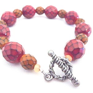 Fire-polished Bead Bracelet:  Snakeskin Pattern, Earthy Colors, 6 inch Length