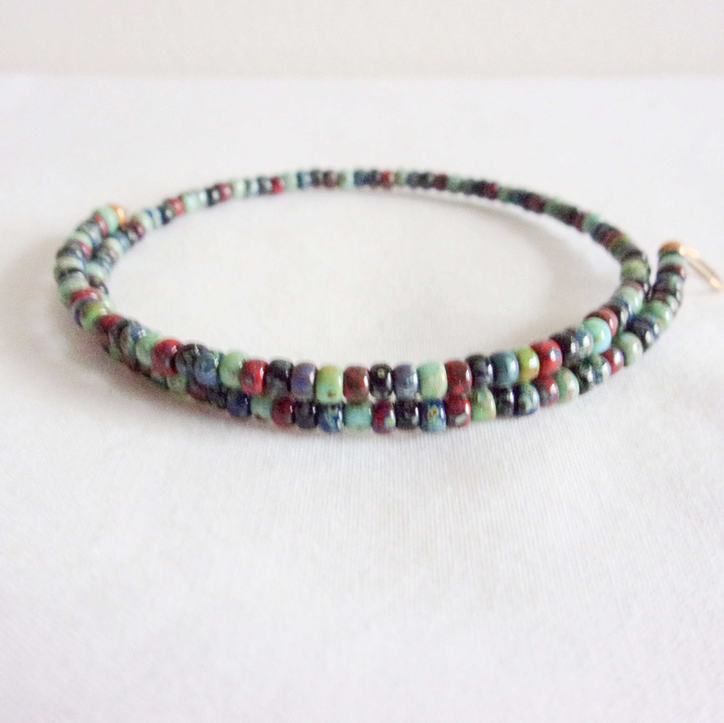 Memory Wire Bracelet Thin Seed Bead Bracelet With Dark Colors