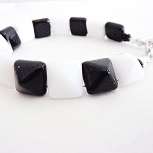 Pyramid Stud Bracelet:  Black and White, 7.5 inch Length plus Extension