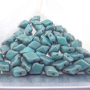 Czech DiamonDuo Beads: Turquoise Lumi Pecan, 5 x 8 mm, 50 Beads