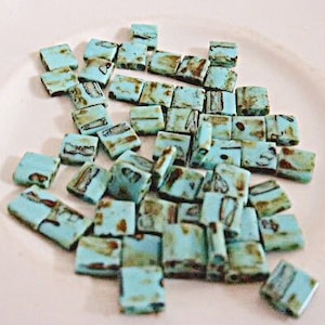 50 Full Tila Beads, Blue Turquoise Picasso, 5 x 5 mm, Flat Rate Shipping, Jewelry Supplies, Destash Beads image 1