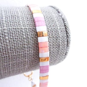 Miyuki Tila Tile Bracelet: Pink Peach Gold, Gift Boxed