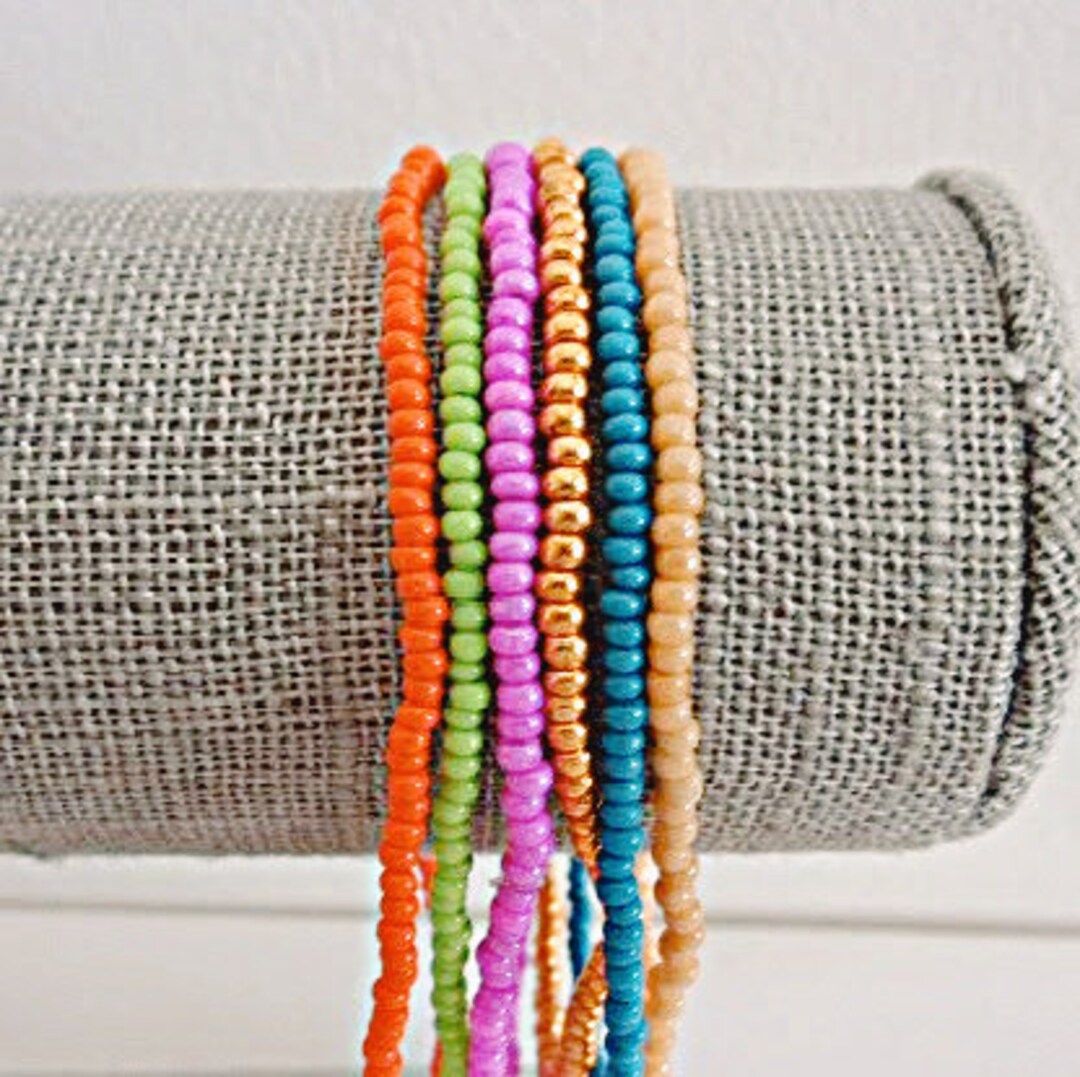 Seed Bead Bracelet Set, 6 Stretchy Bracelets, Bright Summer Colors