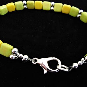 Czech Tile Bracelet:  Yellow and Green, Lobster Claw Clasp