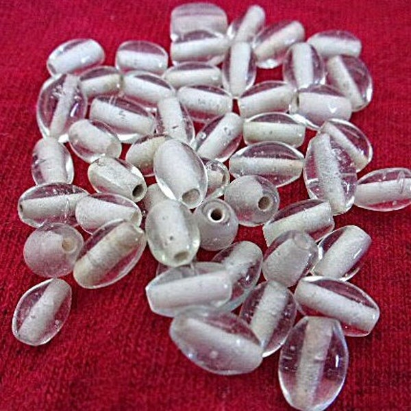 50 Small Oval Clear Glass Beads, Approx. 5 x 3 mm, Flat Rate Shipping, Jewelry Making Supplies, Destash Beads, New old Stock