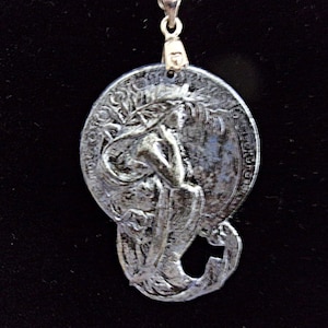 Art Nouveau Maiden Pendant Necklace: Antique Silver Patina, 20 inch Chain