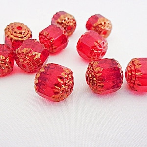Czech Beads:  Cathedral Barrel, Transparent Ruby, 10 mm
