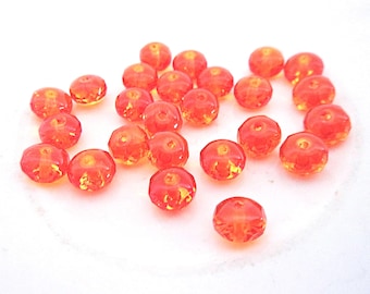 Czech Beads: Orange Fire Opal, 4 x 7 mm Rondelles, 25 Count