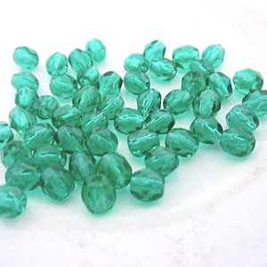 Czech Fire-polished Beads, 50 Round 4 mm Czech Transparent Light Medium Emerald Beads, Flat Rate Shipping, Jewelry Making Supplies, On Sale