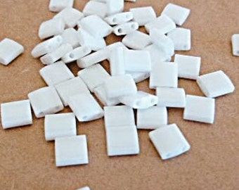 White Miyuki Full Tila Beads, 5 x 5 mm, 50 Count, Flat Rate Shipping, Jewelry Supplies