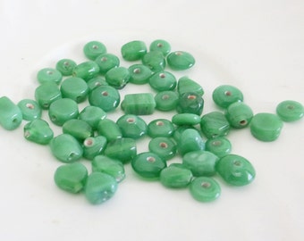 50 Small Green Glass Beads, 5 to 7 mm, Assorted Shapes, Destash Beads, Jewelry Making Supplies, Flat Rate Shipping