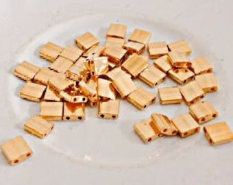 24K Gold Plated Miyuki Full Tila, 50 Beads, Flat Rate Shipping, Jewelry Making Supplies, New Old Stock, Destash Beads