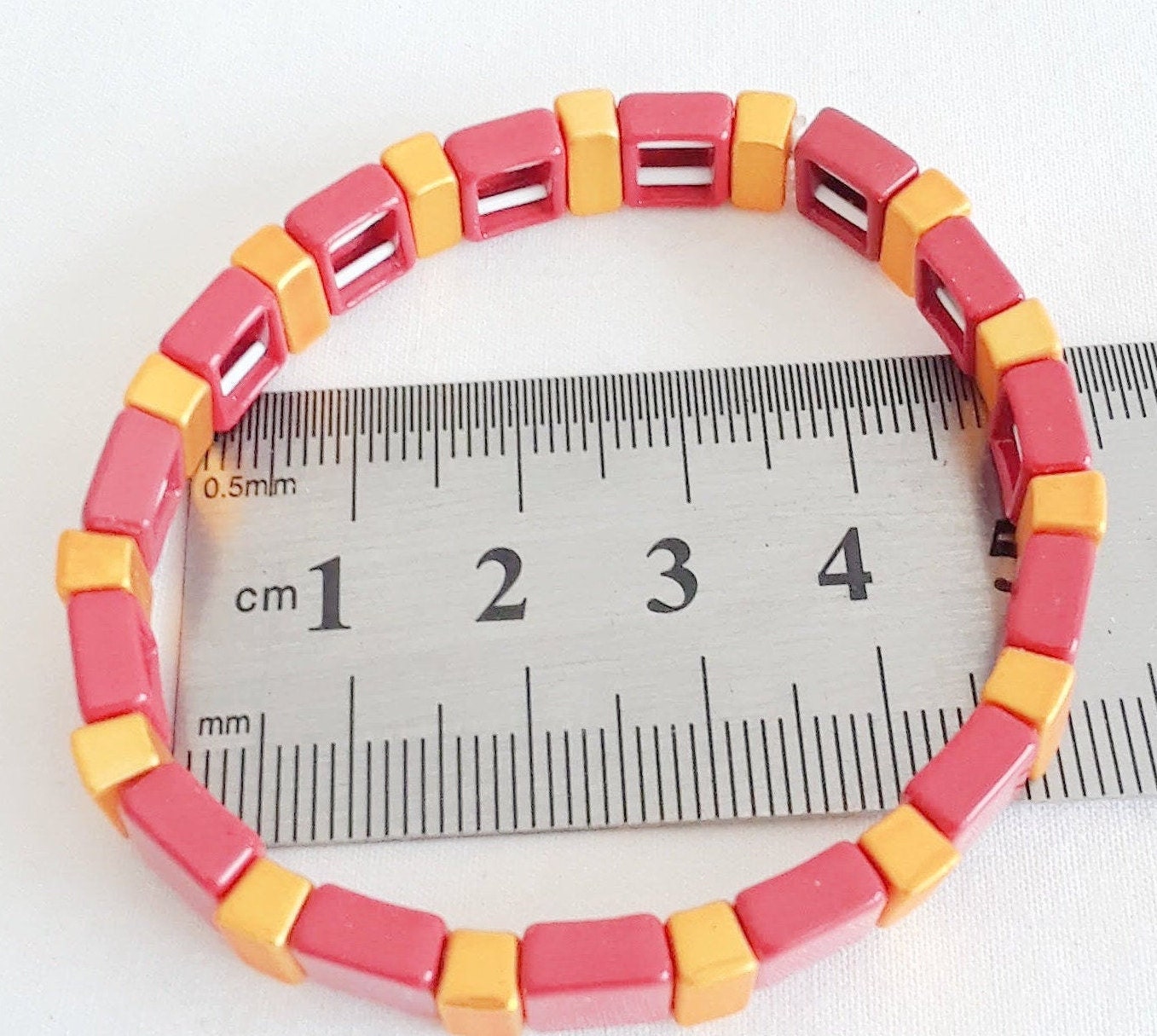Enamel Tile Bracelet 7 inch Red and Gold Stretch Bracelet Etsy