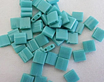 50 Full Tila Beads, Turquoise Green, 5 mm, Jewelry Making,Supplies, Miyuki Beads, Flat Rate Shipping