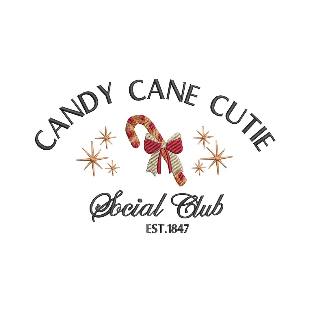 Candy Cane Cutie Embroidery Design, Christmas Retro Peppermint Pattern