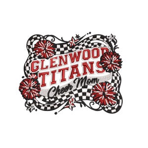 Glenwood Titans Cheer Mom Embroidery Design – School Spirit Pom Pom Machine Embroidery Pattern for Proud Cheer Moms, Hoodie Gift Idea
