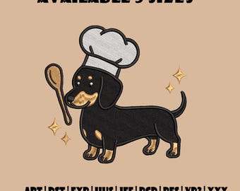 Dachshund Chef Embroidery Design – Mini Dog Machine Embroidery, Embroidery files, Embroidery Pattern, Dog Embroidery, Digital download